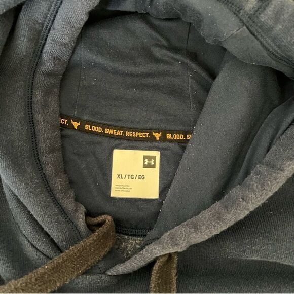 Under Armour Project Rock Mens XL Hoodie Sweatshirt Blood Sweat Respect Blue - Picture 9 of 13